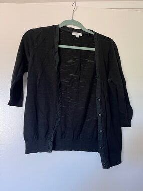 New York & Company Heather Black Button-Front Lightweight Cardigan